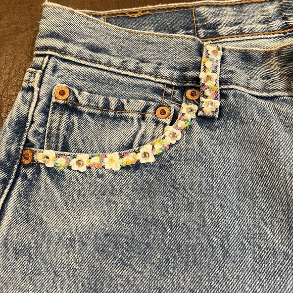Vintage 501 Mens Levis cropped embellished with authentic swarovski crystals - Picture 3 of 12